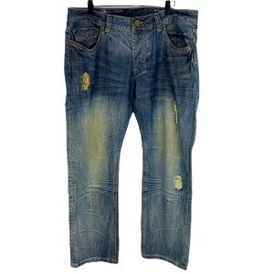 D-Lux Denim Men's Distressed Blue Jeans size 36x32
